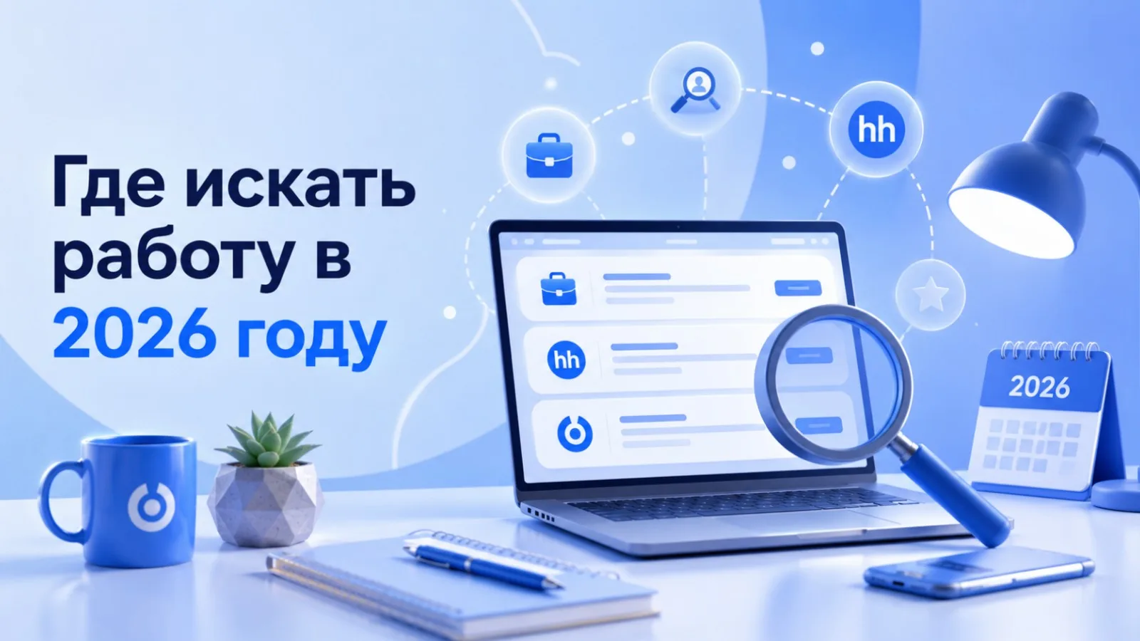 Поиск работы на компьютере: экран с вакансиями и окно браузера